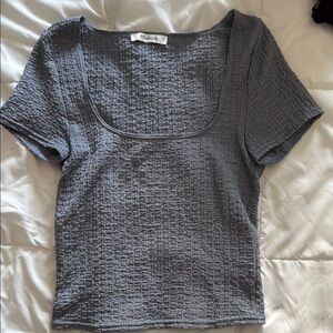 Madewell Gray Smocked Short Sleeve Blouse